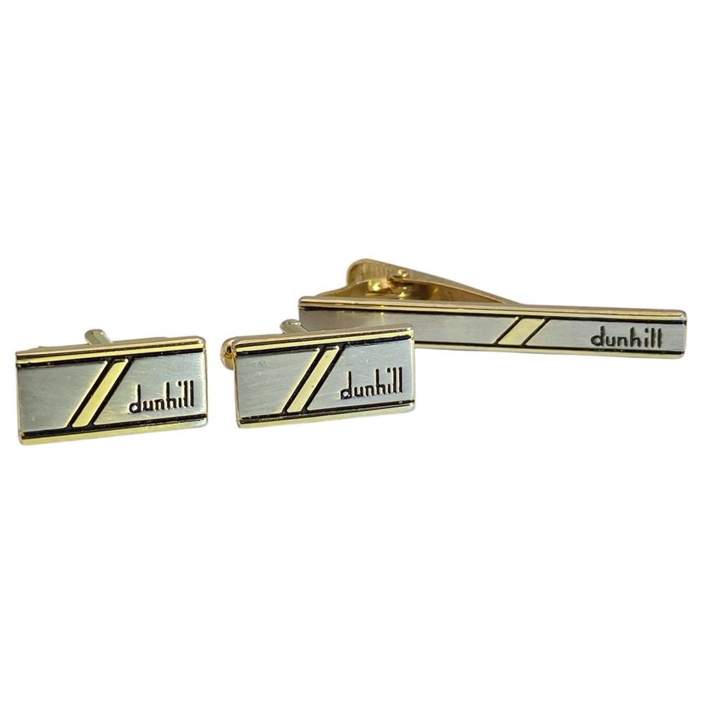 Dunhill Gold and Silver Cufflinks and Tie Clip Set